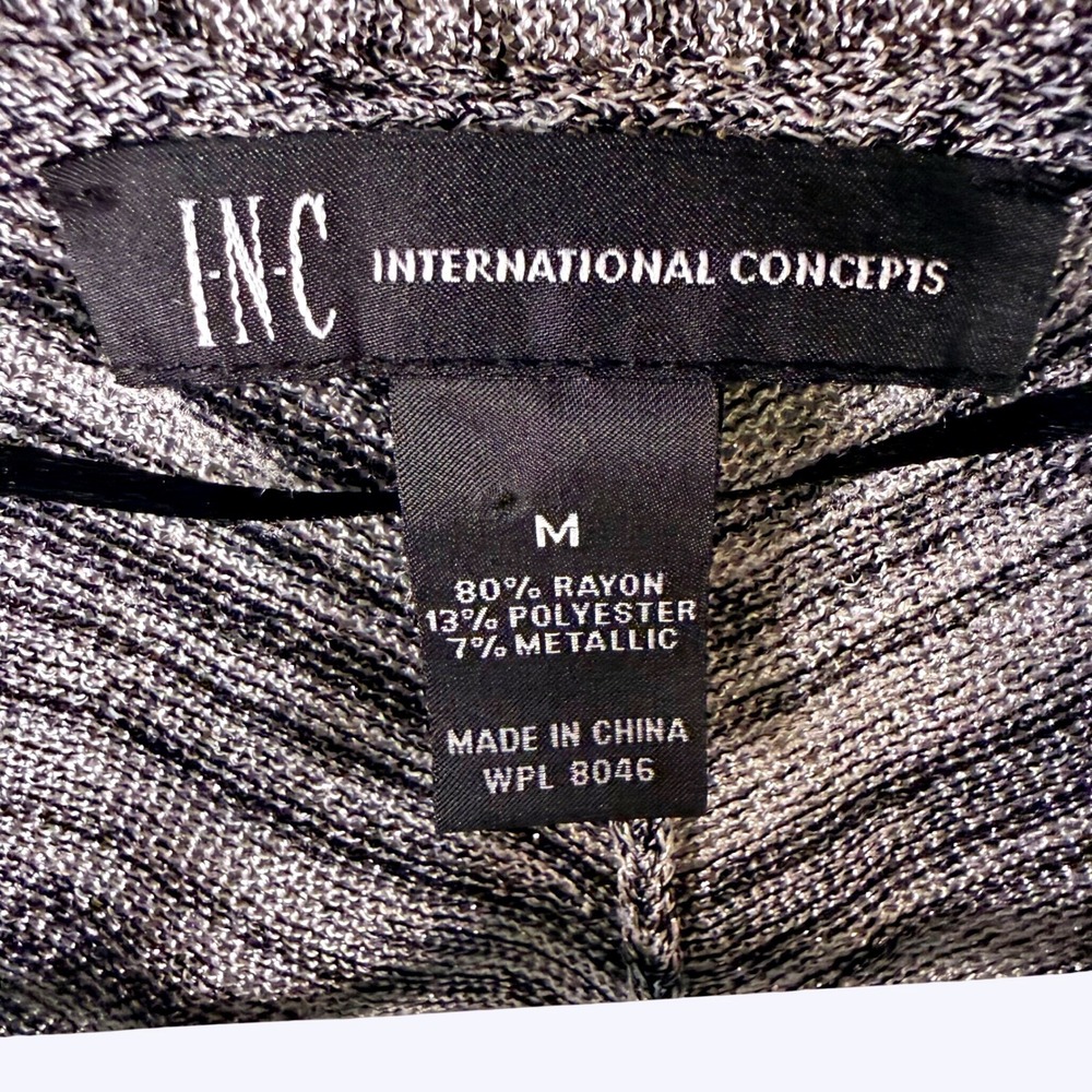 INC International Concepts Metallic Space Dye Open Front Cardigan Silver Black M - Picture 3 of 7